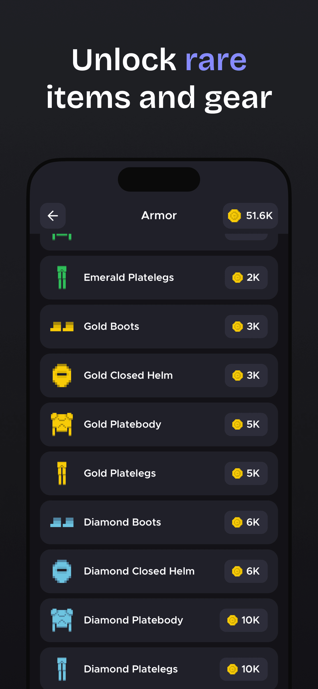 In-game market with rare armor and items earned from completing habits